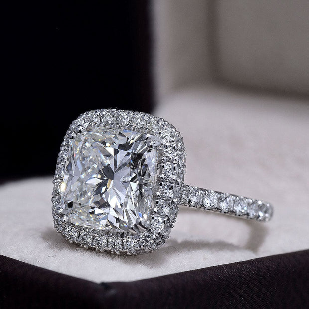 3.55 Ct. Cushion Cut Halo Pave Engagement Ring F Color VS2 GIA Certified