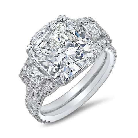 3.65 Ct. Cushion & Halo Trapezoid Diamond Engagement Ring E,SI1 GIA