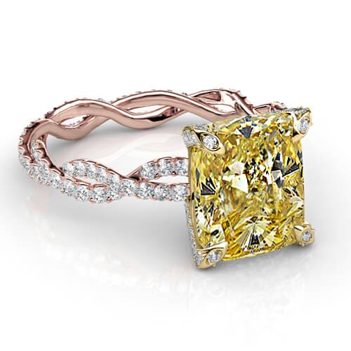 Fancy Yellow Cushion Cut Twisted Engagement Ring Rose Gold