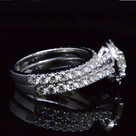2.95 Ct. Halo Round Cut Diamond U-Setting Engagement Ring Set H.VS2 GIA