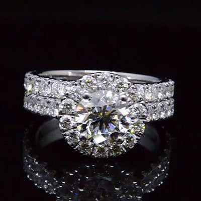 2.95 Ct. Halo Round Cut Diamond U-Setting Engagement Ring Set H.VS2 GIA