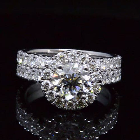 2.95 Ct. Halo Round Cut Diamond U-Setting Engagement Ring Set H.VS2 GIA
