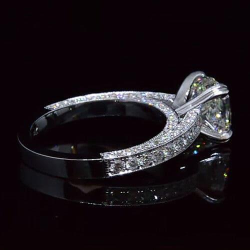 Cushion Cut Diamond Engagement Ring Round Cut Pave Side View