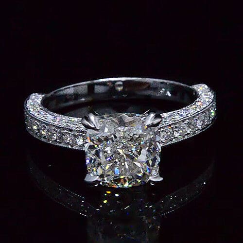 Cushion Cut Diamond Engagement Ring Round Cut Pave Front View