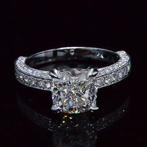 3.37 Cushion Cut Diamond Engagement Ring Round Cut Pave