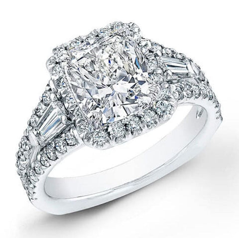 3.68 Ct. Halo Cushion Cut Diamond French Pave Engagement Ring E,SI1 GIA