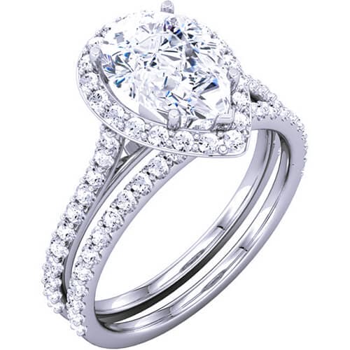 Pear halo engagement ring set