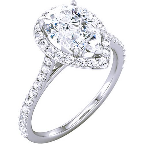 1.85 Ct. Pear Cut Diamond Halo Engagement Ring D,VS2 GIA