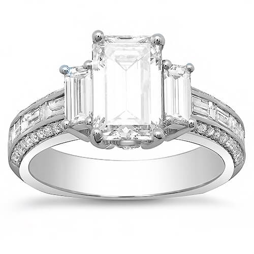 2.44 Ct. Emerald Cut, Baguette & Round Diamond Engagement Ring H,VVS1 GIA