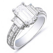 2.44 Ct. Emerald Cut, Baguette & Round Diamond Engagement Ring H,VVS1 GIA