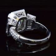 Halo Cushion Cut with Trapezoid Cut Diamond Ring Side Profile