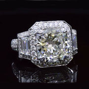 Halo Cushion Cut with Trapezoid Cut Diamond Ring