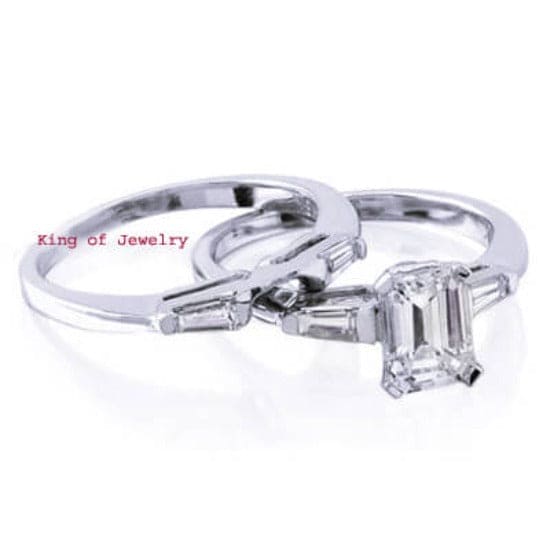 Emerald cut bridal set front view