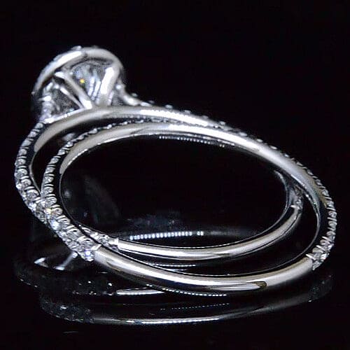 Tear drop pear halo engagement ring set side profile