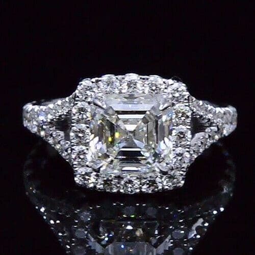 Asscher cut split shank halo engagement ring