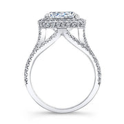 Halo Cushion Cut Split Shank Engagement Ring Profile View