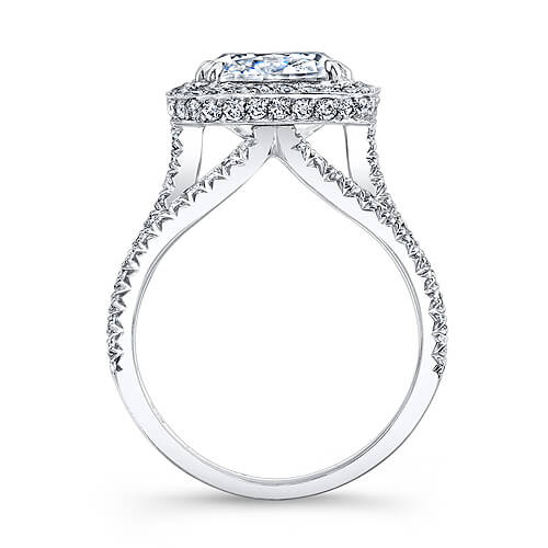 Halo Cushion Cut Split Shank Engagement Ring Profile View