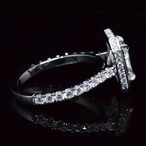 Halo radiant cut engagement ring with hidden halo