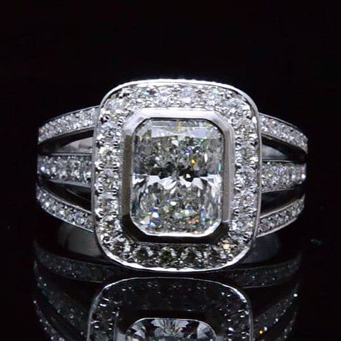 3.14 Ct. Radiant Cut Diamond Engagement Ring Bezel Setting I,VS1 GIA