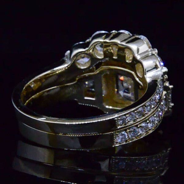 Halo asscher cut engagement ring set profile
