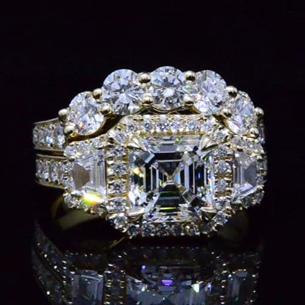 Halo Asscher Cut Engagement Ring Set, Ctw I Color VS1 GIA