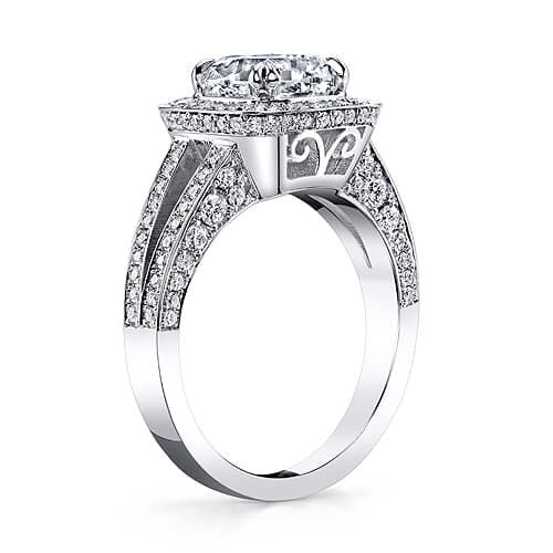 Pave Halo Cushion Cut Engagement Ring Side Profile