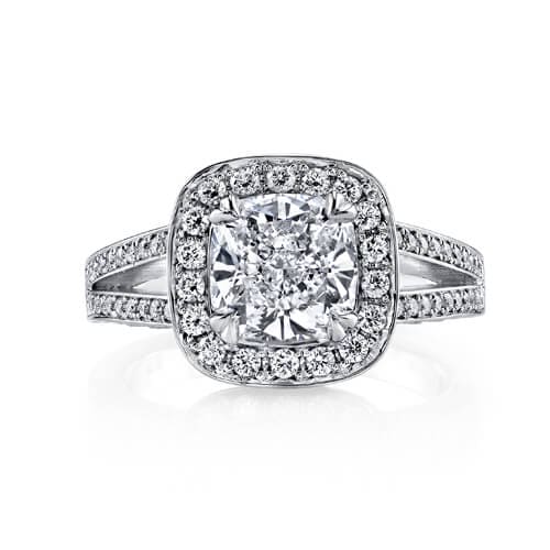4.13 Ct. Pave Halo Cushion Cut Diamond Engagement Ring J,VS2 GIA