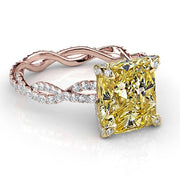 3.21 Ct. Canary Radiant Cut Diamond Eternity Twist Shank Engagement Ring VS2 GIA