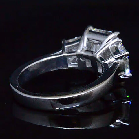 3.10 Ct. Radiant Cut  3-Stone Trapezoid Diamond Engagement Ring I,VS2 GIA