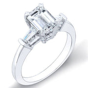 Emerald Cut Hidden Halo 3 Stone Diamond Ring