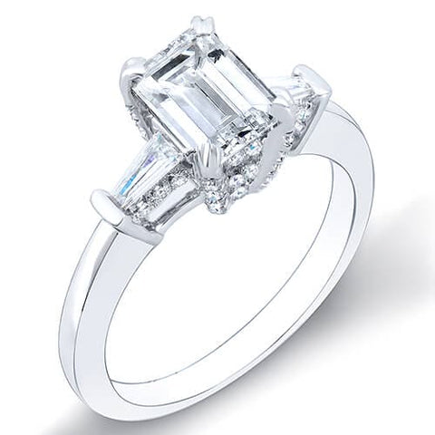 2.18 Ct. Emerald Cut & Baguettes Diamond Engagement Ring H,VS1 GIA