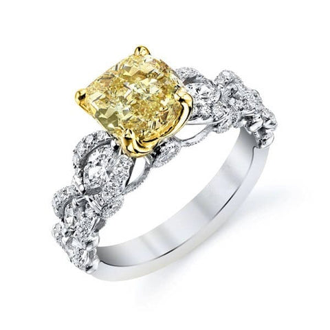 3.35 Ct. Canary Fancy Yellow Cushion & Marquise Diamond Ring VS1 GIA Certified