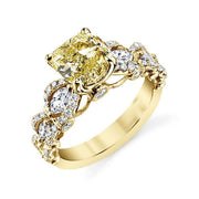 3.35 Ct. Canary Fancy Yellow Cushion & Marquise Diamond Ring VS1 GIA Certified