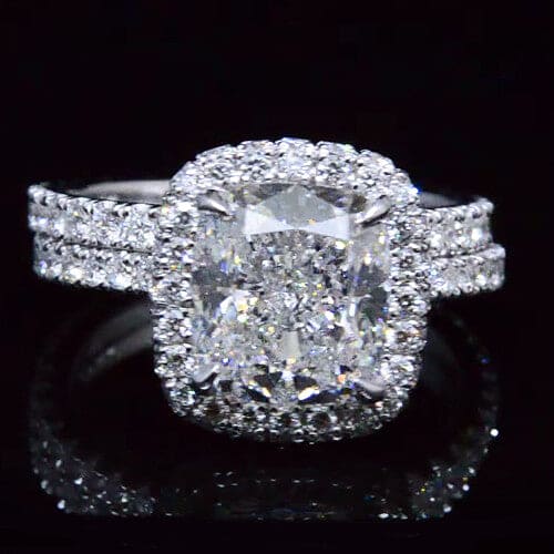 halo cushion cut diamond ring set