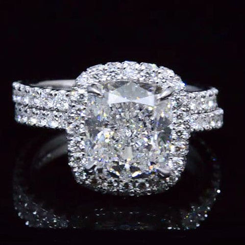 halo cushion cut diamond ring set