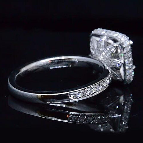 Princess Cut Halo Pave Engagement Ring Side Profile
