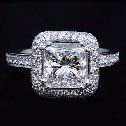 Princess Cut Halo Pave Engagement Ring Front