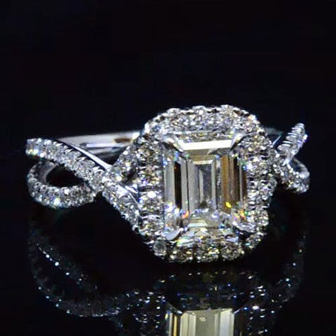2.05 Ct. Emerald Cut Halo Diamond Engagement Ring
