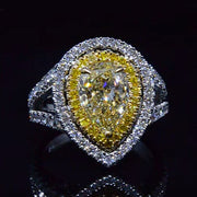2.03 Ct. Canary Fancy Yellow Pear Cut Diamond Ring GIA