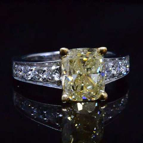 Classic Yellow Cushion Cut Solitaire Diamond Ring