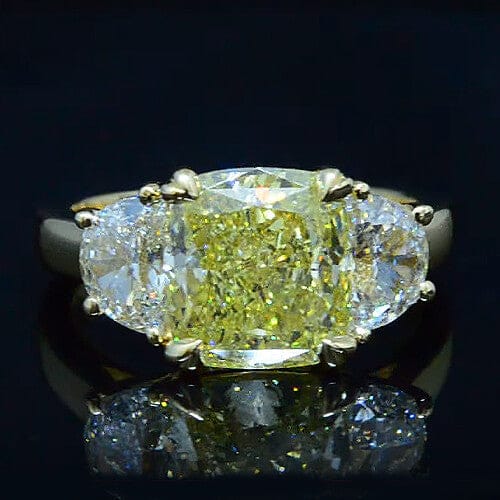 4.02 Ct. Cushion and Half Moon Diamond Engagement Ring FIY, VS2 GIA