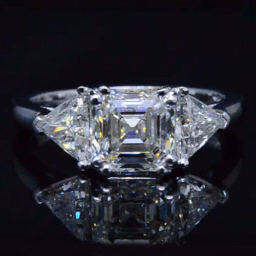  stone asscher cut & trillions diamond ring