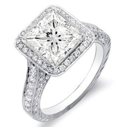 2.19 Ct. Princess Cut w/ Round Cut One Row Halo Diamond Engagement Ring F,VS1 GIA