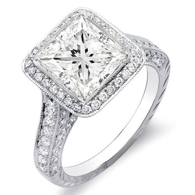 2.41 Ct. Princess Cut w/ Round Cut One Row Halo Diamond Engagement Ring G,VS1 GIA