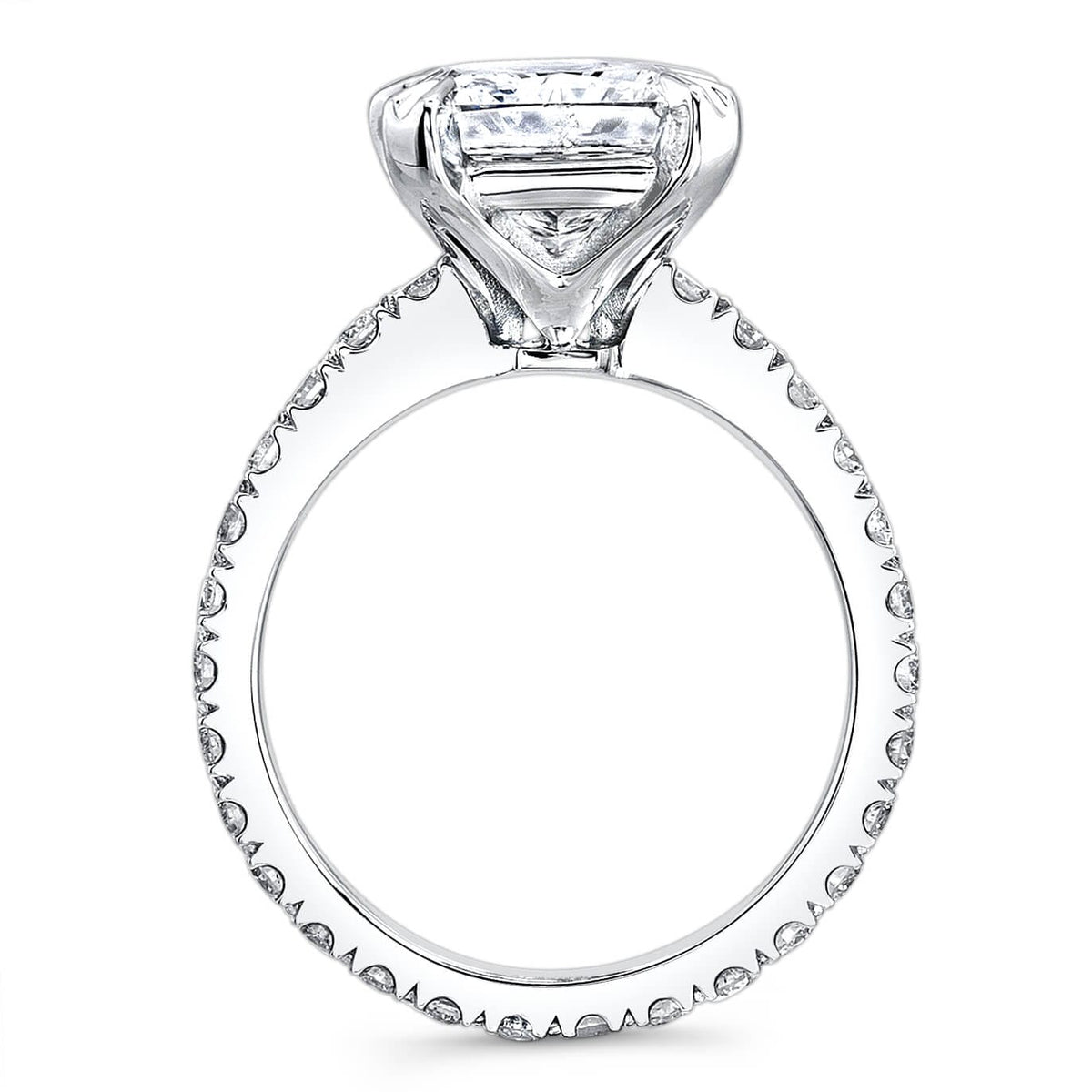 Radiant cut engagement ring profile view