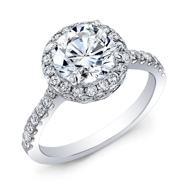 2.32 Ct. Halo Round Cut U-Set & Pave Diamond Engagement Ring H,VS1 EGL