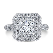 Double Halo Princess Cut Engagement Ring Front View