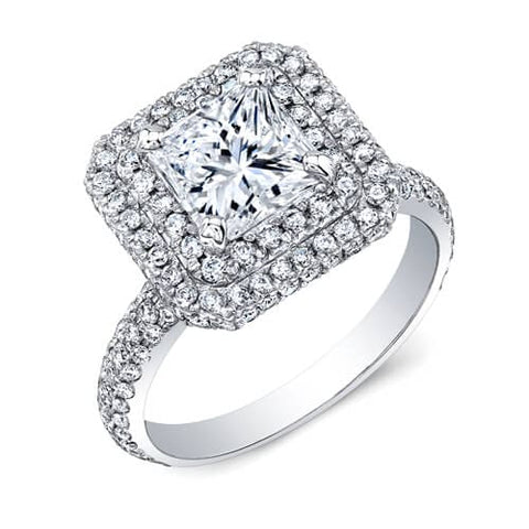 2.10 Ct. Double Halo Micro Pave Princess Cut Diamond Engagement Ring E,VS1 GIA