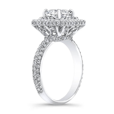 2.31 Ct. Double Halo Micro Pave Princess Cut Diamond Engagement Ring F,VS1 GIA