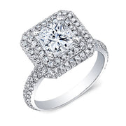 2.31 Ct. Double Halo Micro Pave Princess Cut Diamond Engagement Ring F,VS1 GIA